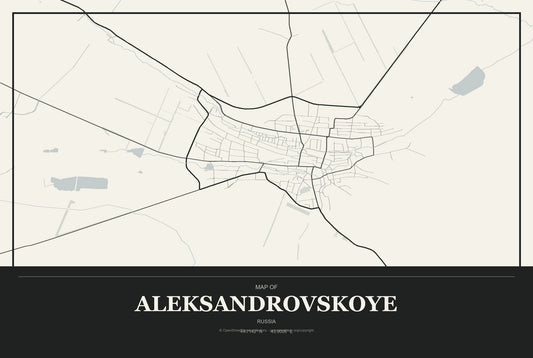Aleksandrovskoye, Russia City Map Aluminum Sign in Museum Plaque style