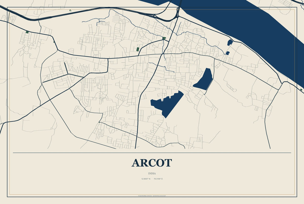 Arcot, India City Map Aluminum Sign in Coastal Cutout style