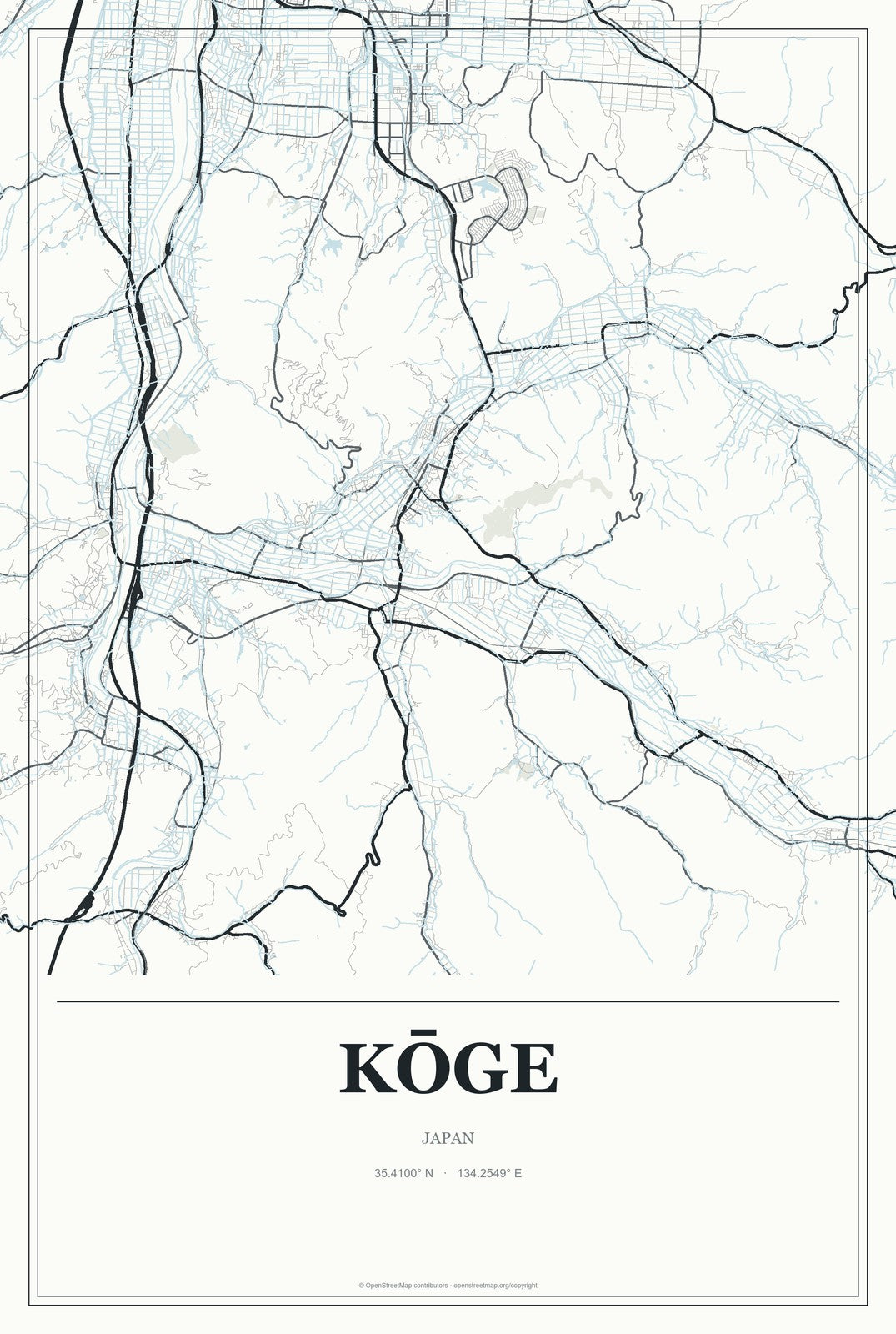 Kōge, Japan City Map Aluminum Sign in Gallery Air style
