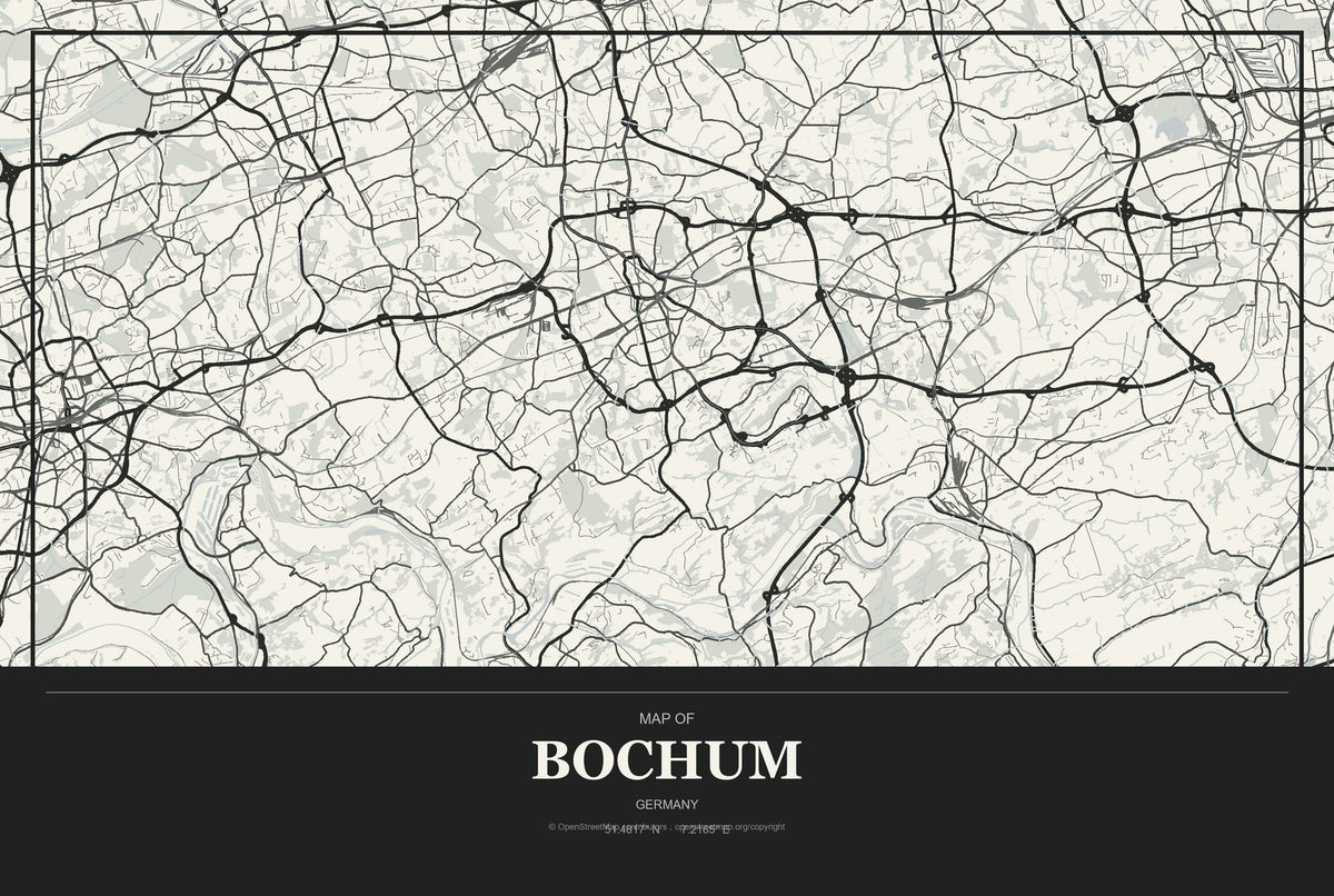Bochum, Germany City Map Aluminum Sign in Museum Plaque style