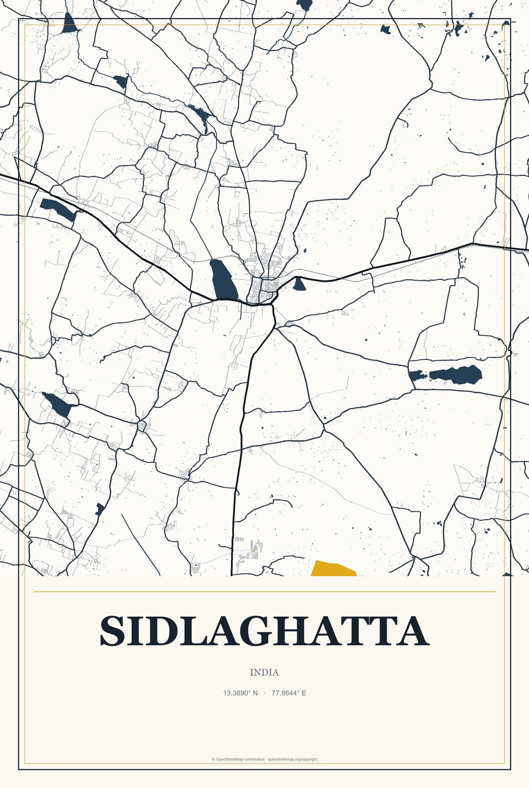 Sidlaghatta, India City Map Aluminum Sign in Citrine Modern style