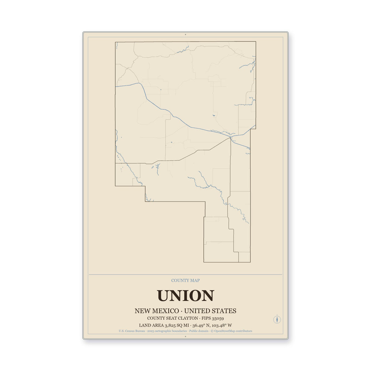 Union County, New Mexico Map Aluminum Sign in Heritage Nautical style