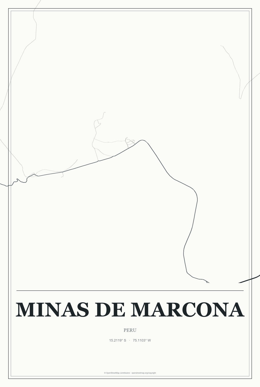 Minas de Marcona, Peru City Map Aluminum Sign in Gallery Air style
