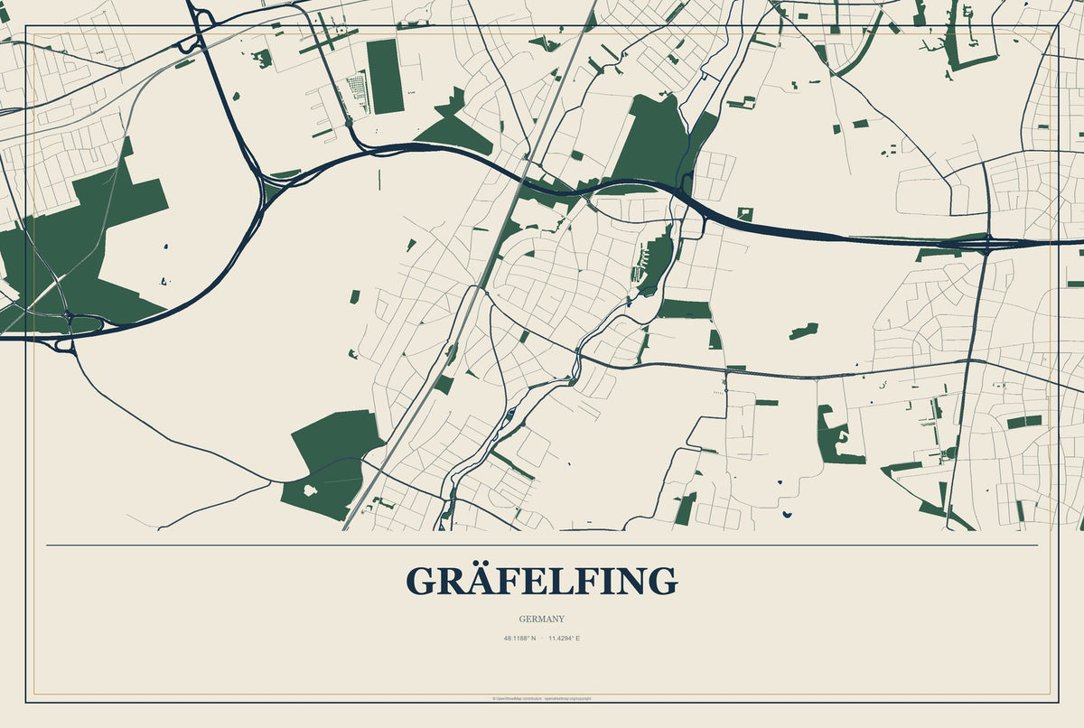 Gräfelfing, Germany City Map Aluminum Sign in Coastal Cutout style