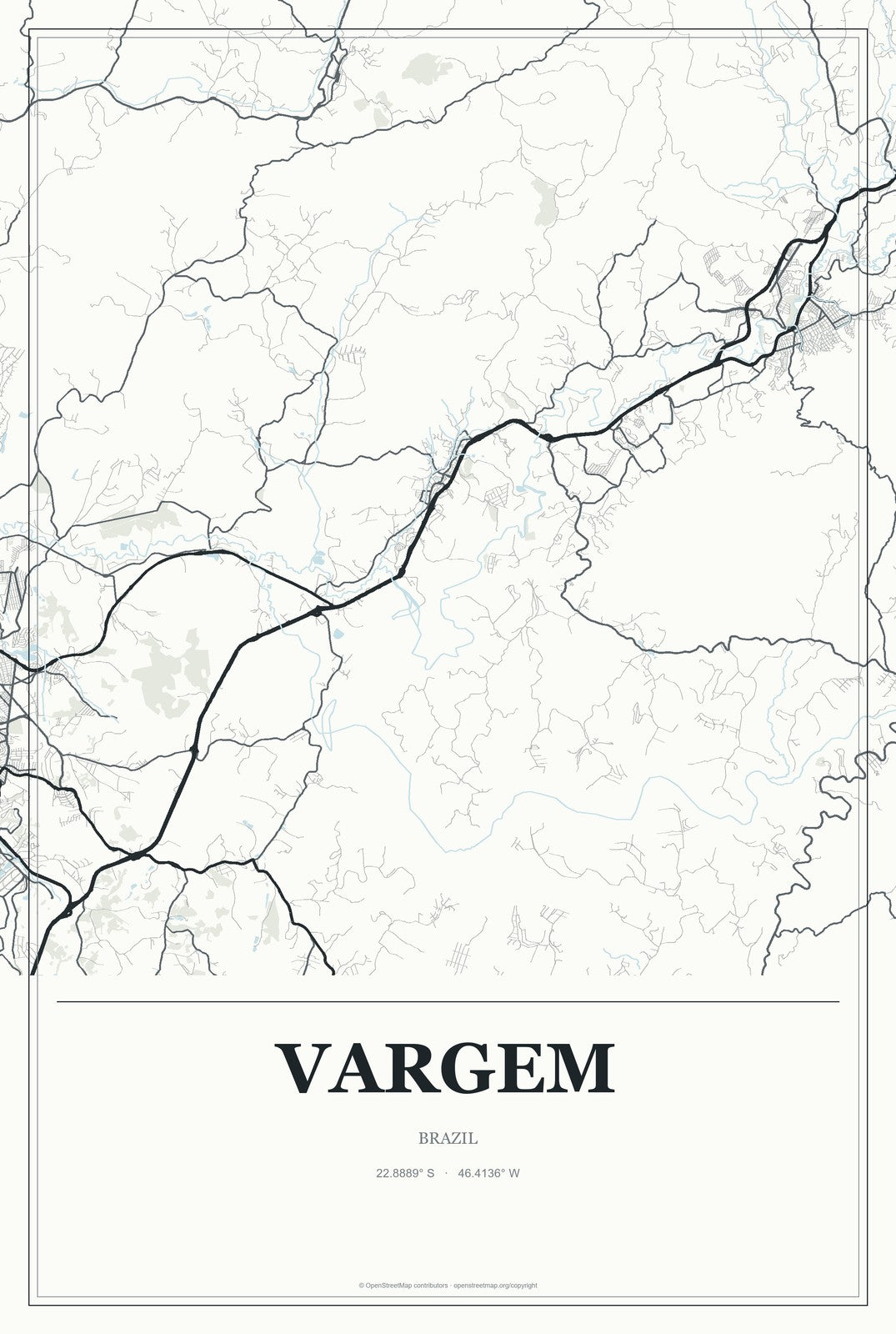 Vargem, Brazil City Map Aluminum Sign in Gallery Air style