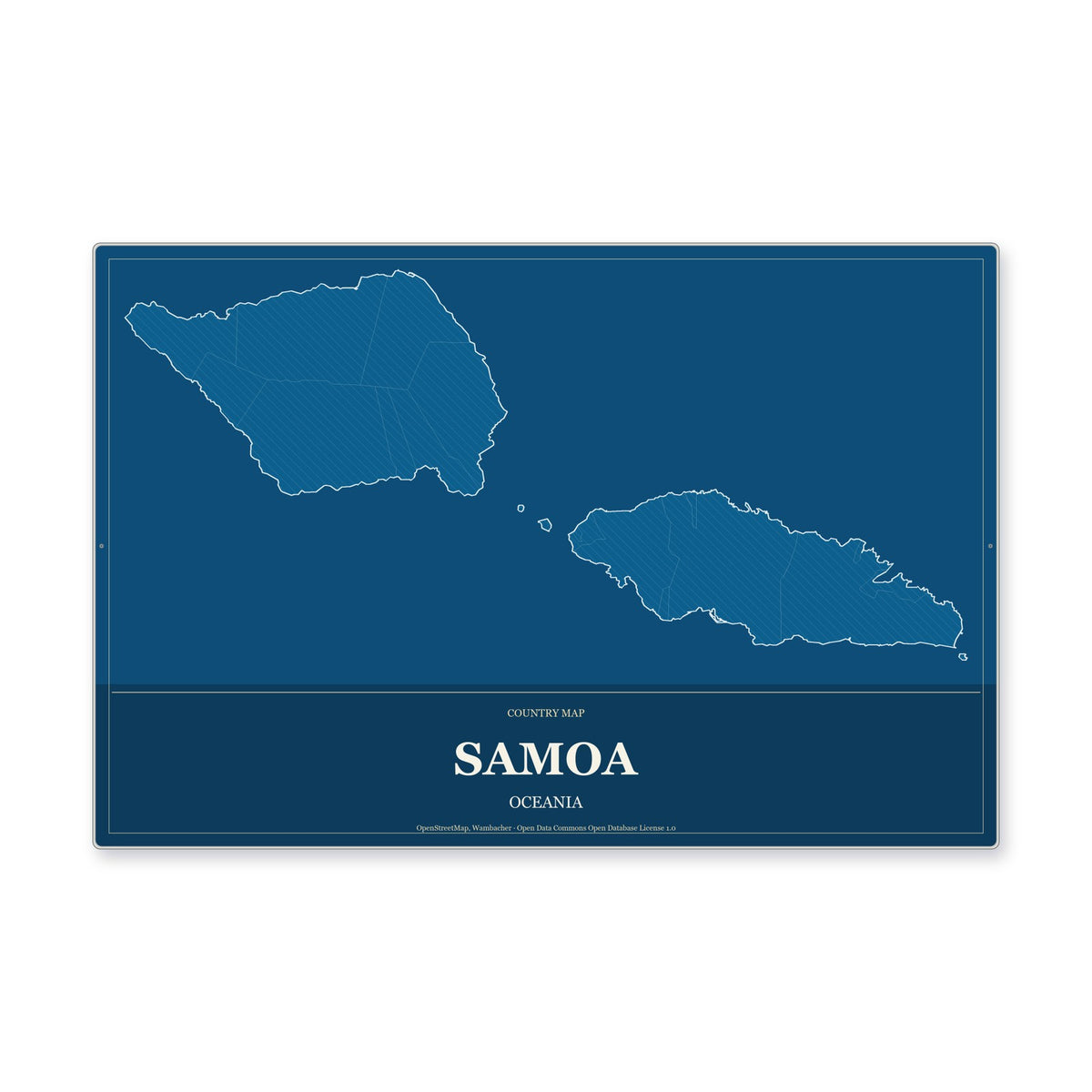 Samoa Country Map Aluminum Sign in Harbor Cobalt style
