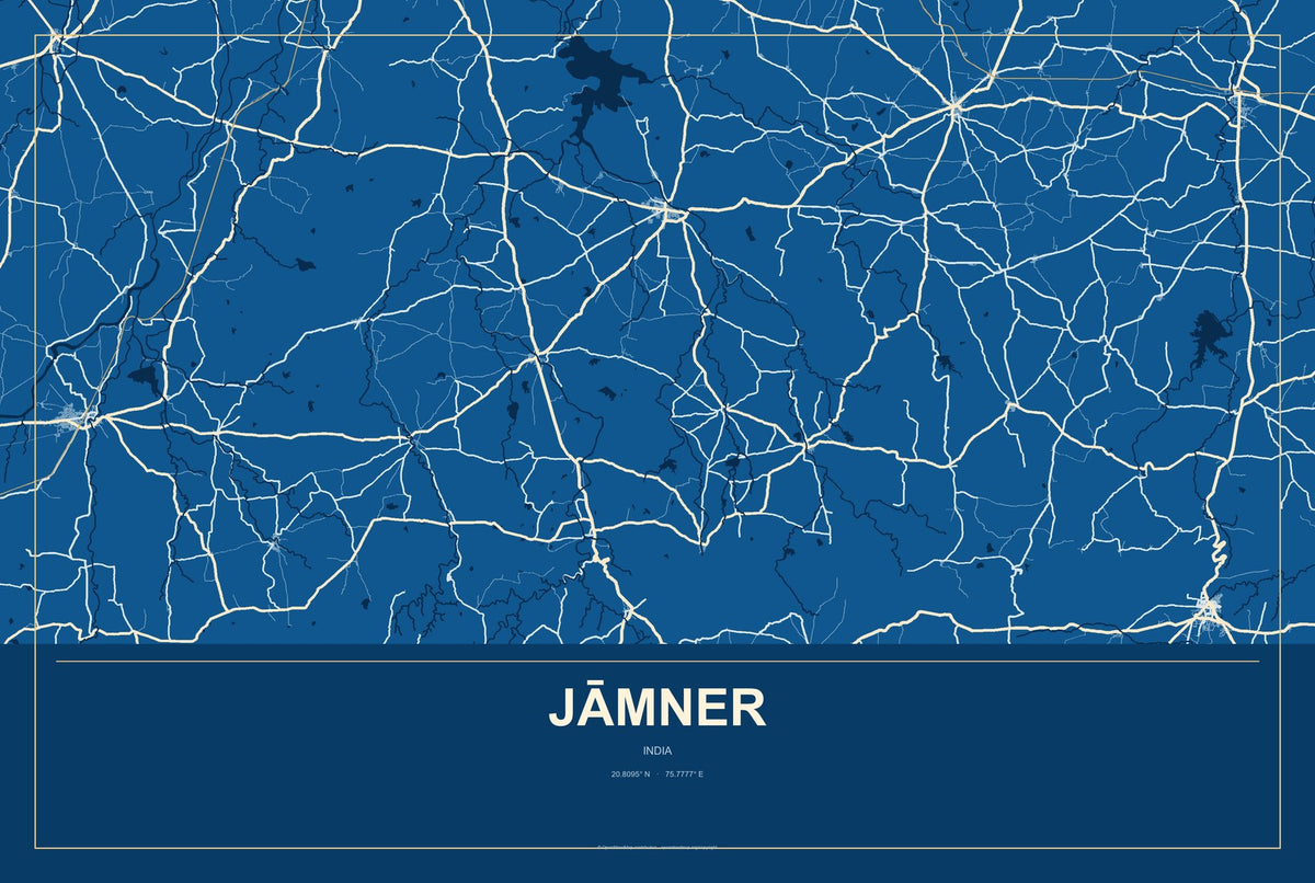 Jāmner, India City Map Aluminum Sign in Harbor Cobalt style