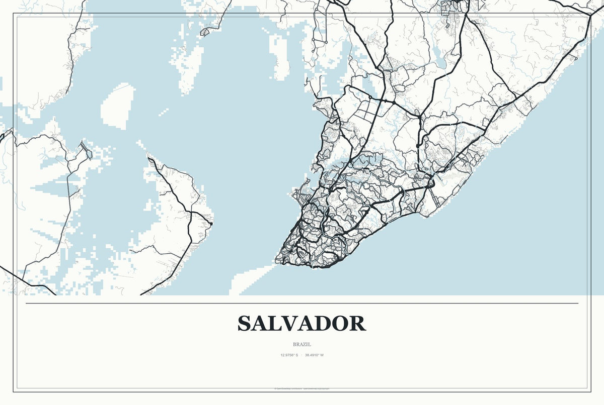 Salvador, Brazil City Map Aluminum Sign in Gallery Air style