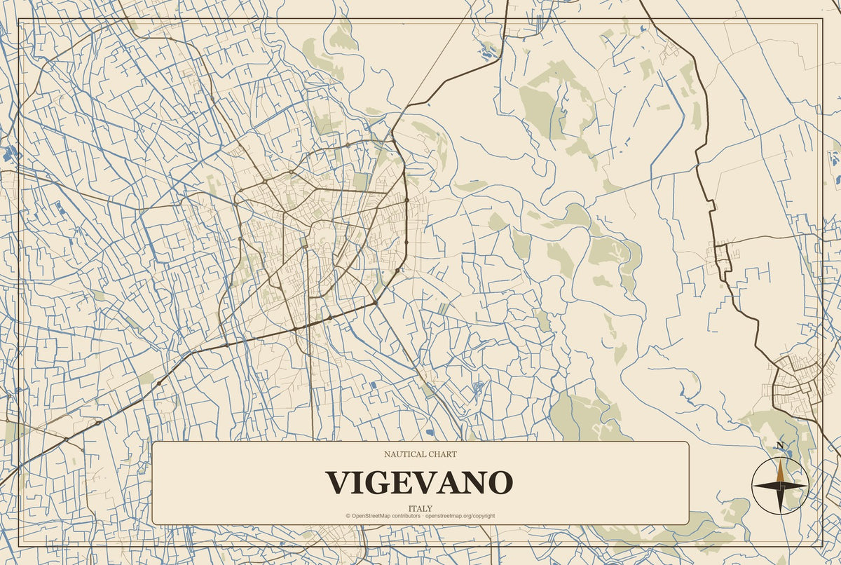 Vigevano, Italy City Map Aluminum Sign in Heritage Nautical style
