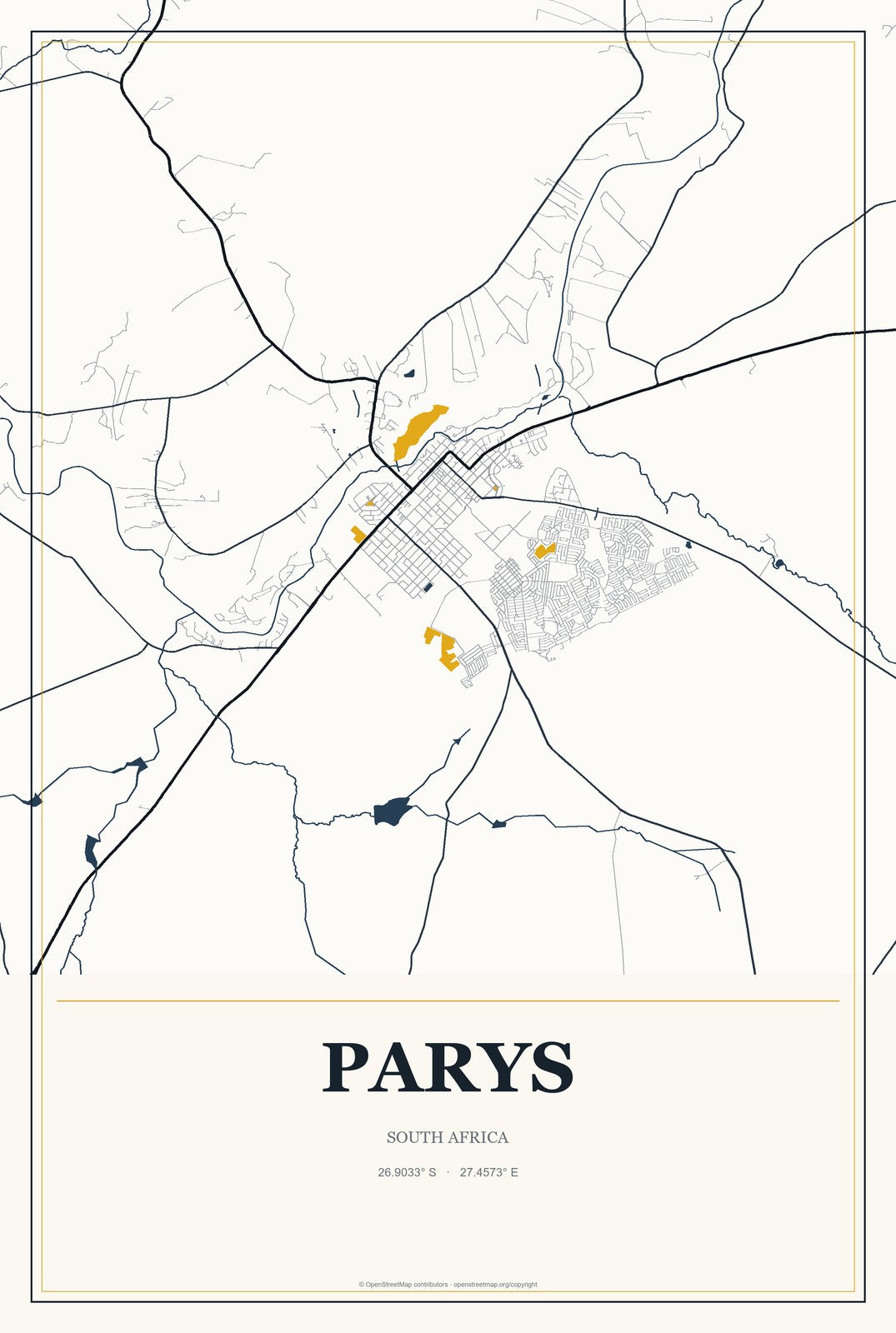 Parys, South Africa City Map Aluminum Sign in Citrine Modern style