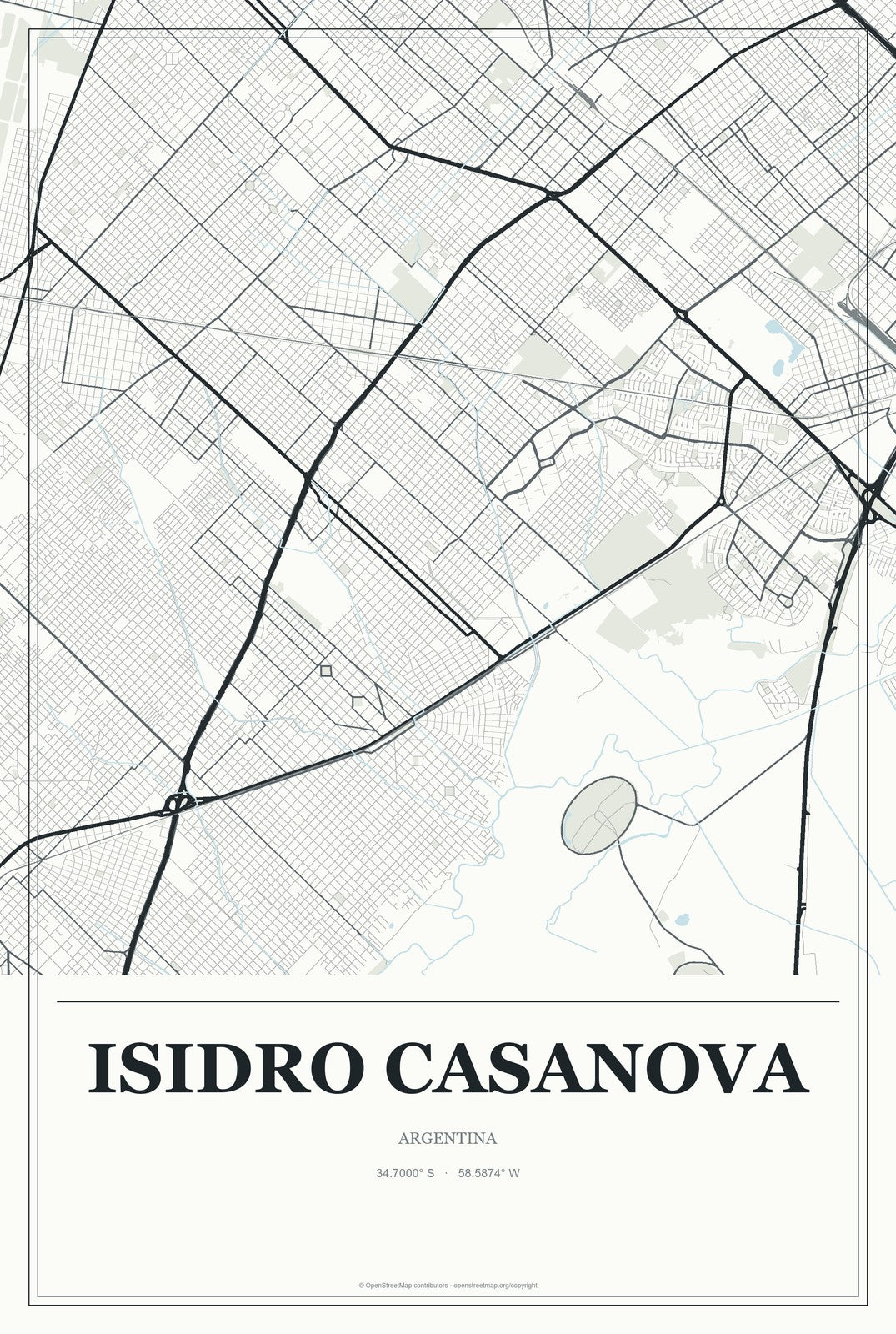 Isidro Casanova, Argentina City Map Aluminum Sign in Gallery Air style