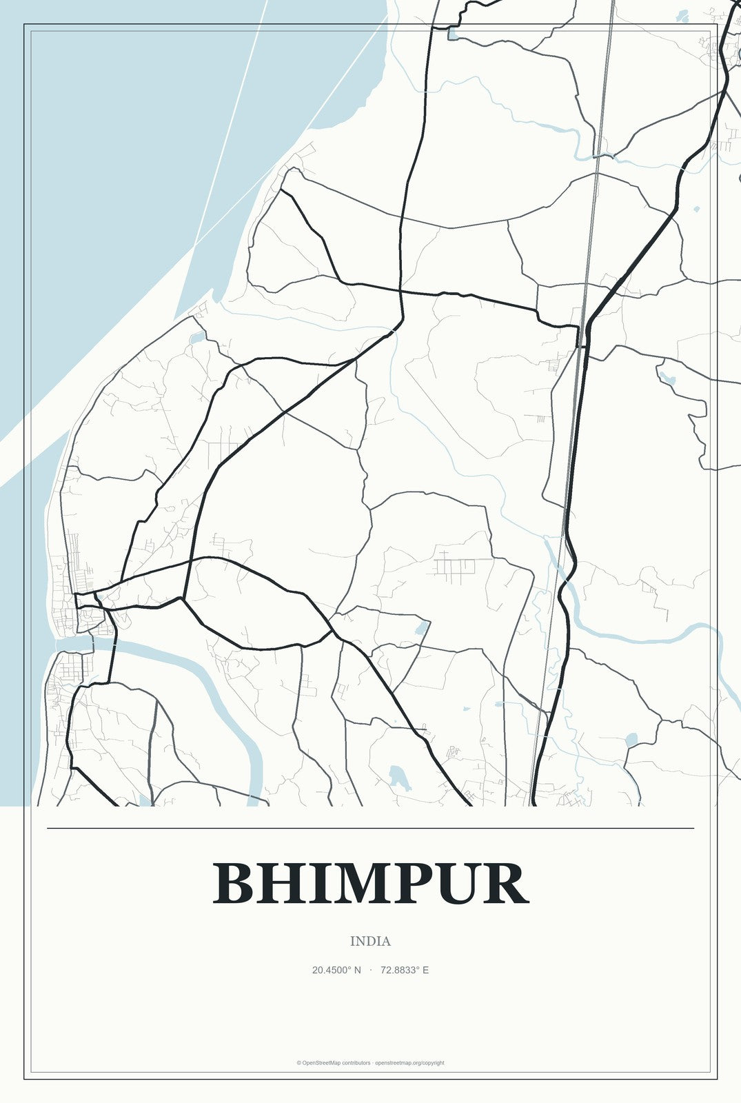 Bhimpur, India City Map Aluminum Sign in Gallery Air style