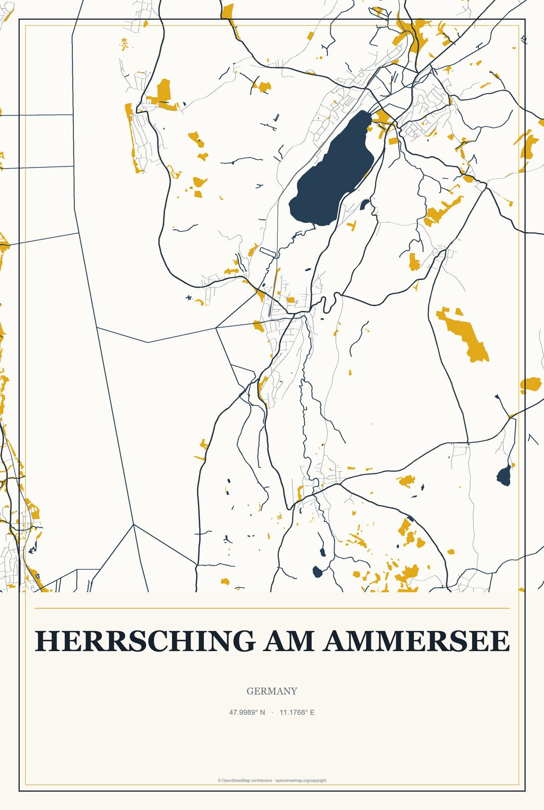 Herrsching am Ammersee, Germany City Map Aluminum Sign in Citrine Modern style