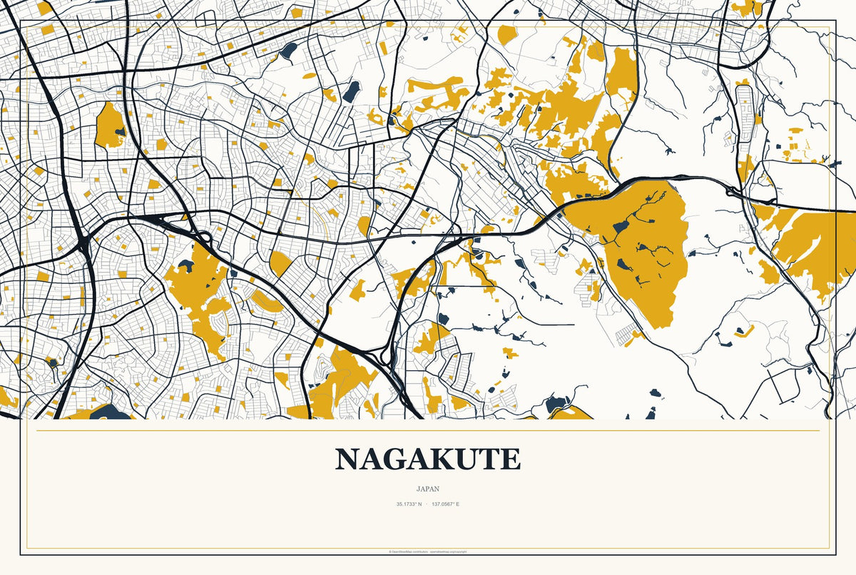 Nagakute, Japan City Map Aluminum Sign in Citrine Modern style