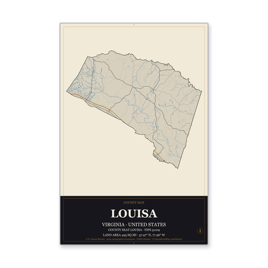 Louisa County, Virginia Map Aluminum Sign in Museum Plaque style