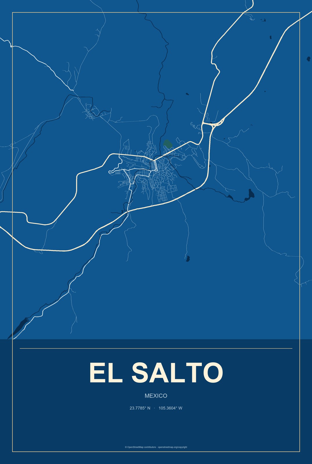 El Salto, Jalisco, Mexico City Map Aluminum Sign in Harbor Cobalt style