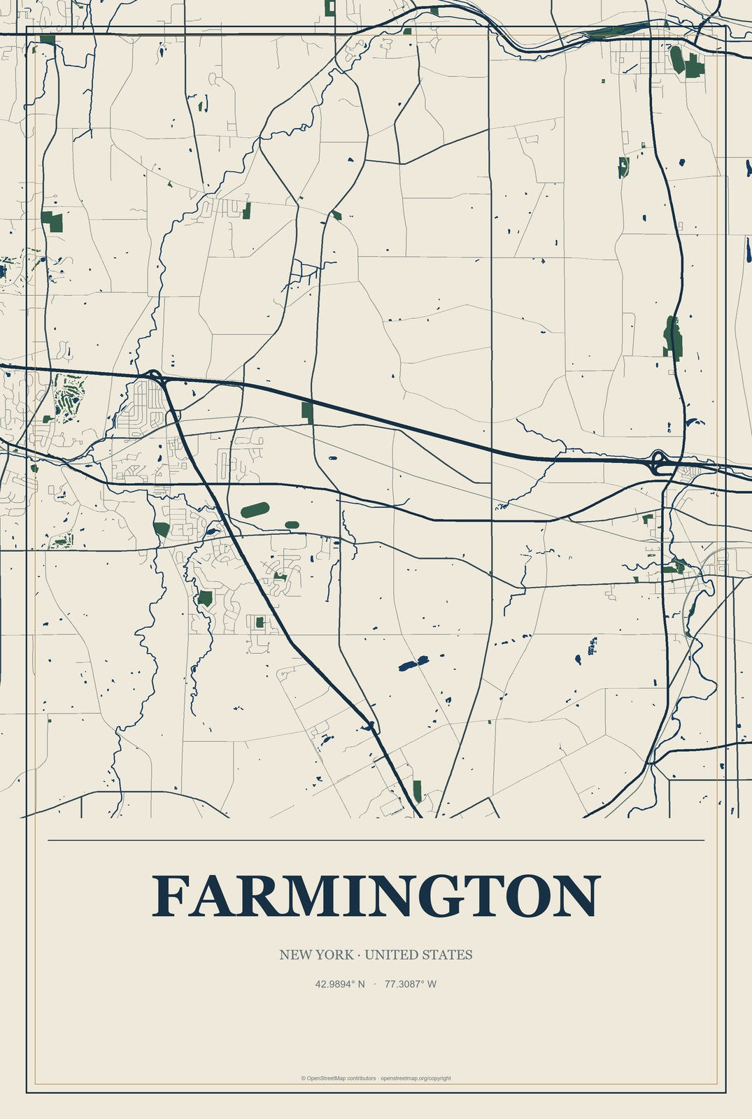 Farmington, New York City Map Aluminum Sign in Coastal Cutout style