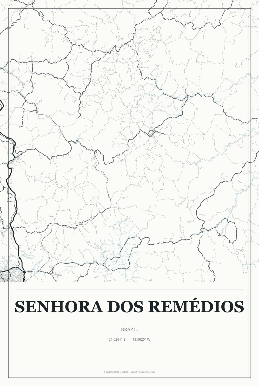 Senhora dos Remédios, Brazil City Map Aluminum Sign in Gallery Air style