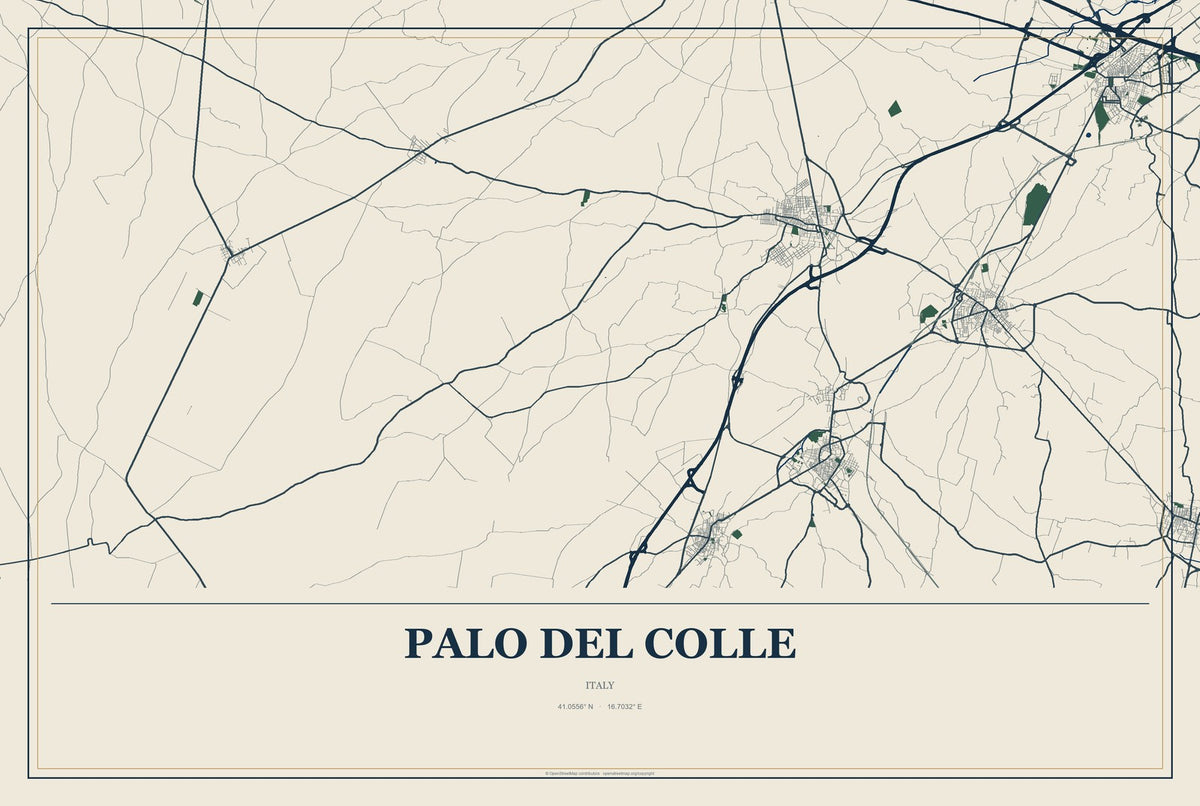 Palo del Colle, Italy City Map Aluminum Sign in Coastal Cutout style