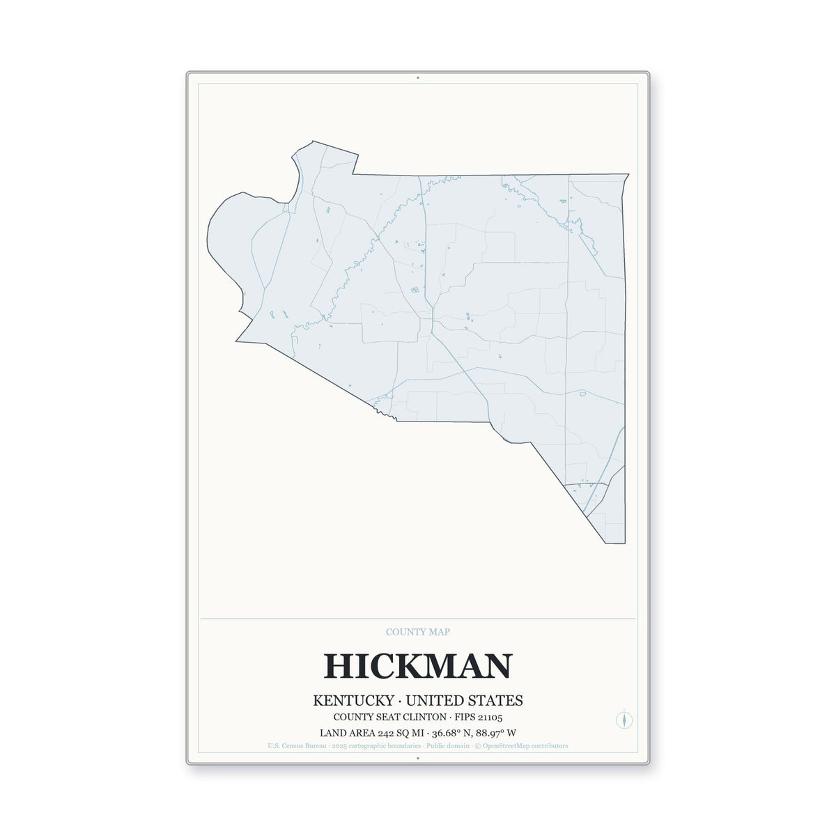 Hickman County, Kentucky Map Aluminum Sign in Gallery Air style