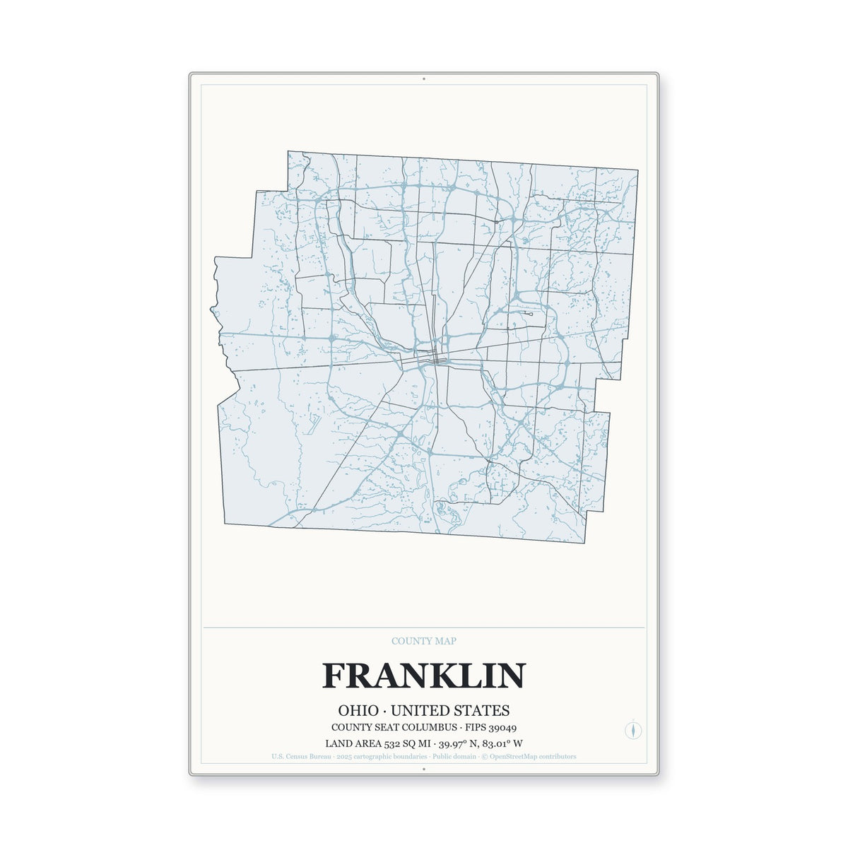 Franklin County, Ohio Map Aluminum Sign in Gallery Air style
