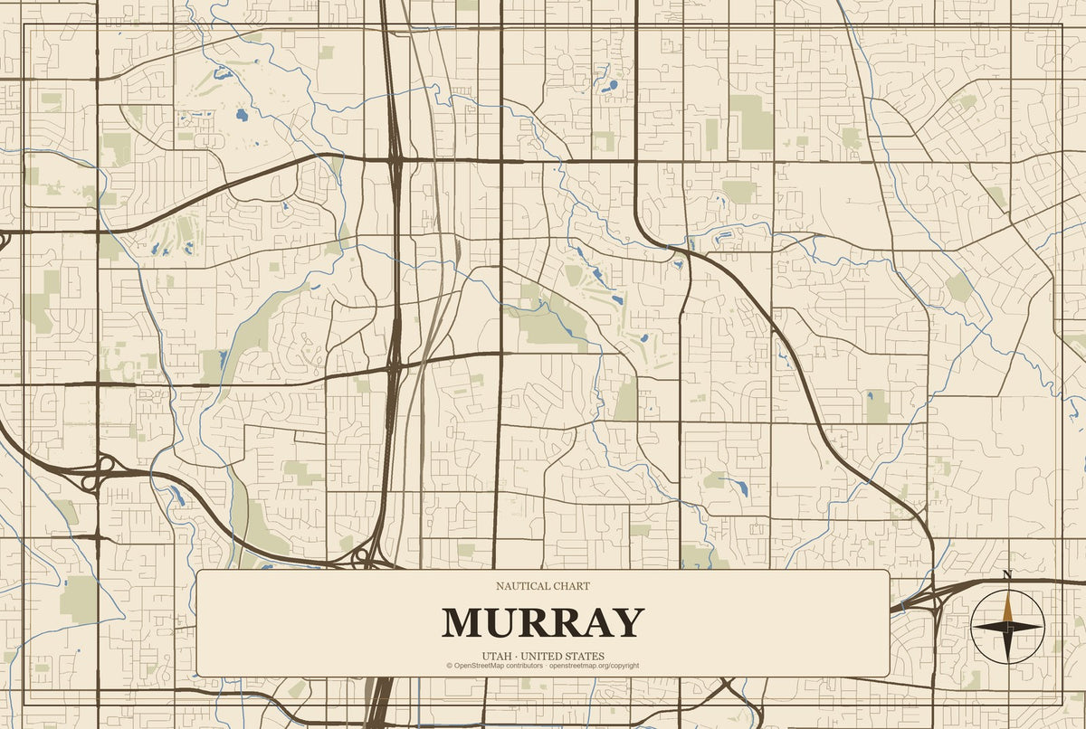 Murray, Utah City Map Aluminum Sign in Heritage Nautical style