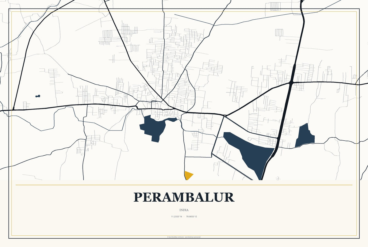 Perambalur, India City Map Aluminum Sign in Citrine Modern style