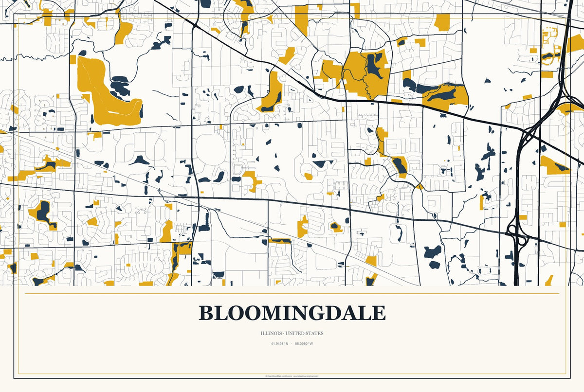 Bloomingdale, Illinois City Map Aluminum Sign in Citrine Modern style