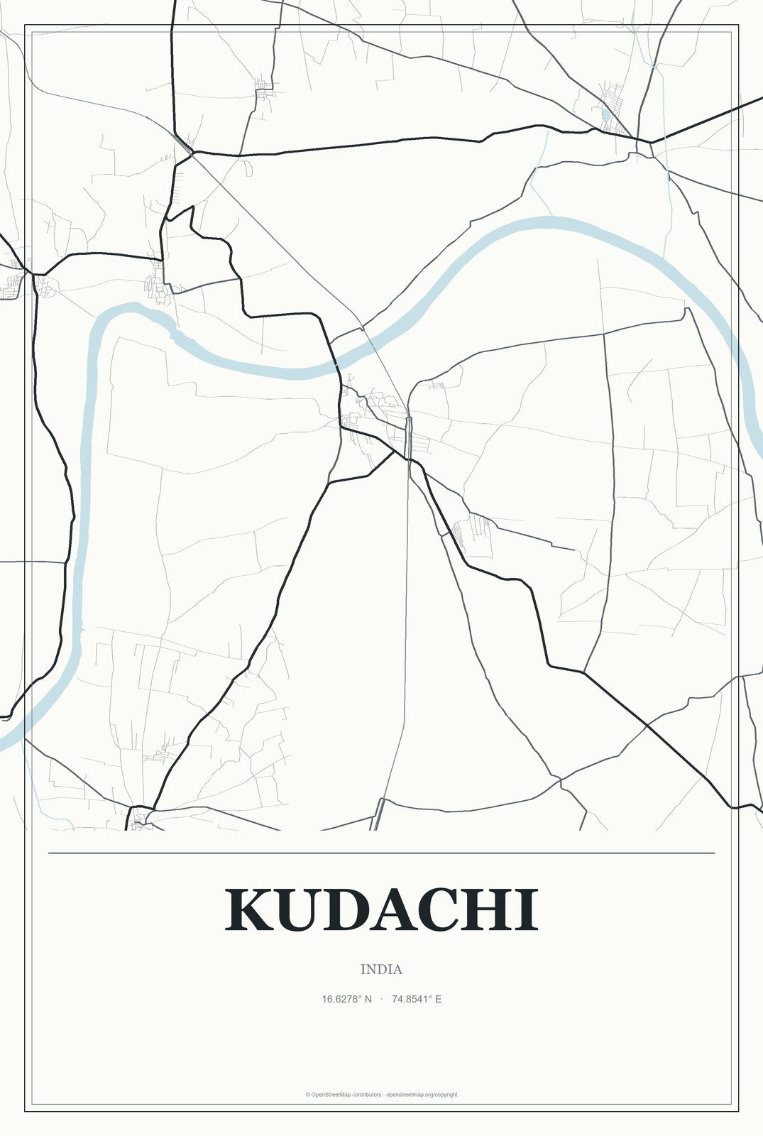 Kudachi, India City Map Aluminum Sign in Gallery Air style