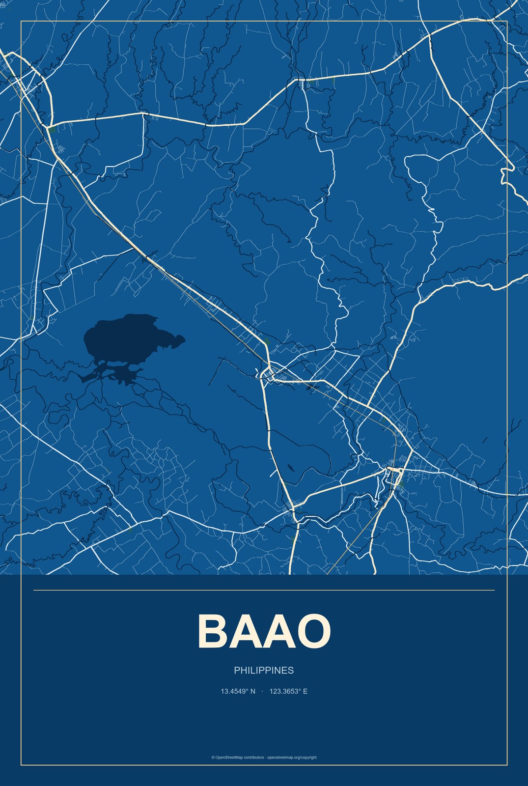 Baao, Philippines City Map Aluminum Sign in Harbor Cobalt style