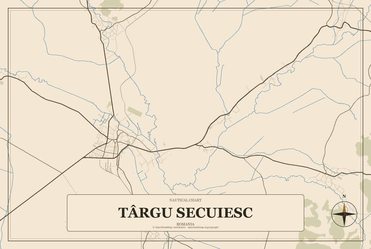 Târgu Secuiesc, Romania City Map Aluminum Sign in Heritage Nautical style