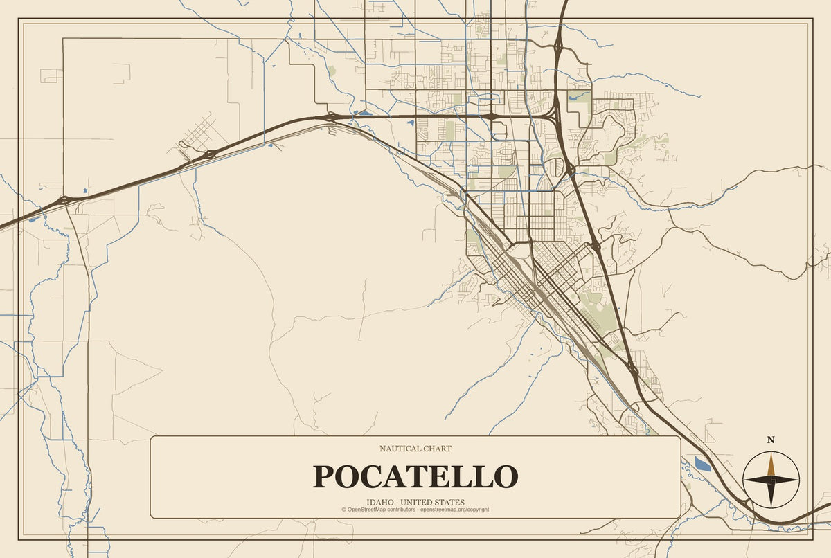 Pocatello, Idaho City Map Aluminum Sign in Heritage Nautical style