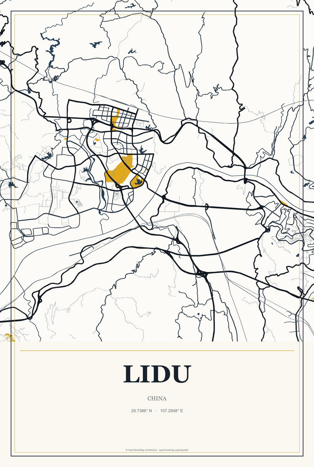 Lidu, China City Map Aluminum Sign in Citrine Modern style