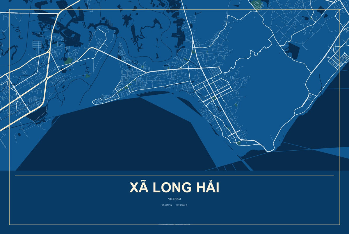 Xã Long Hải, Vietnam City Map Aluminum Sign in Harbor Cobalt style