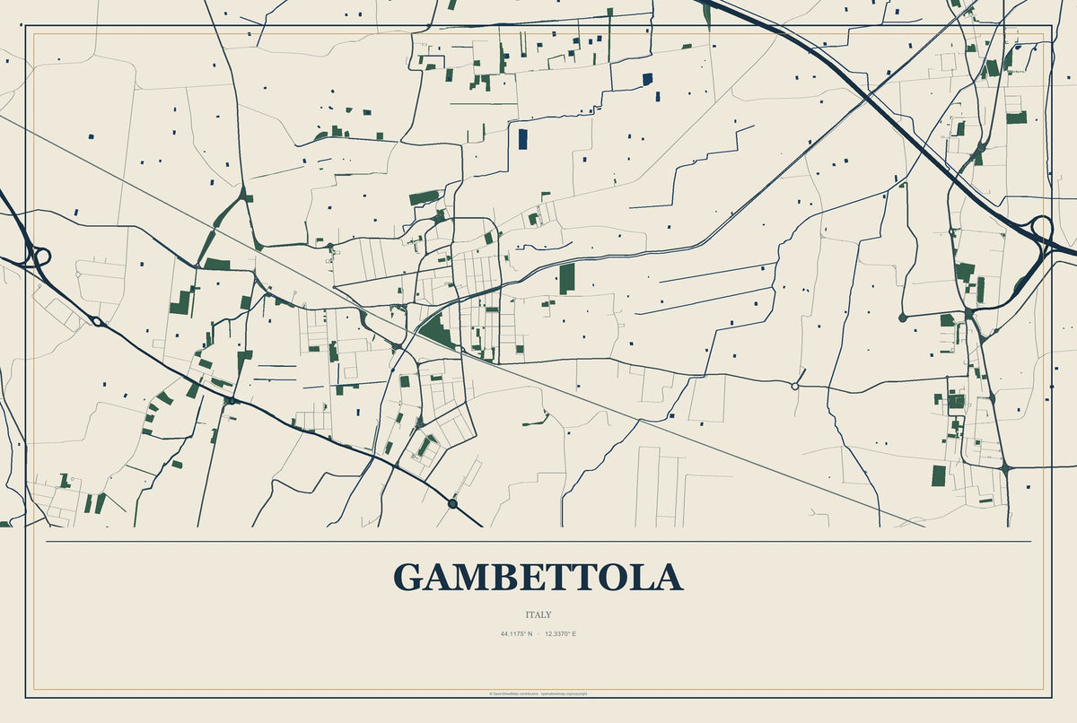 Gambettola, Italy City Map Aluminum Sign in Coastal Cutout style