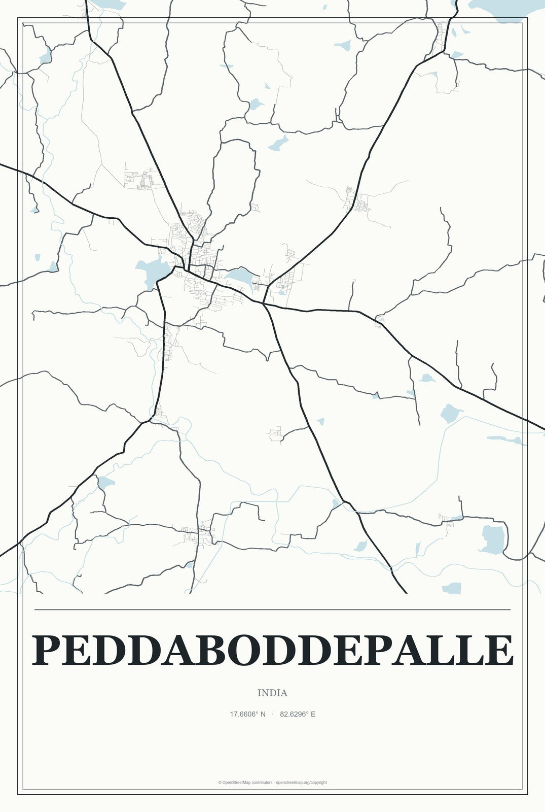 Peddaboddepalle, India City Map Aluminum Sign in Gallery Air style