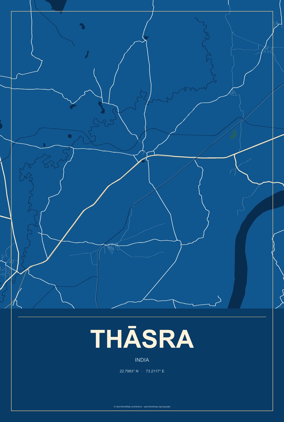 Thāsra, India City Map Aluminum Sign in Harbor Cobalt style