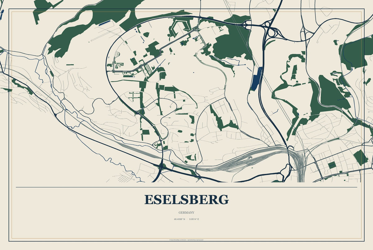 Eselsberg, Germany City Map Aluminum Sign in Coastal Cutout style