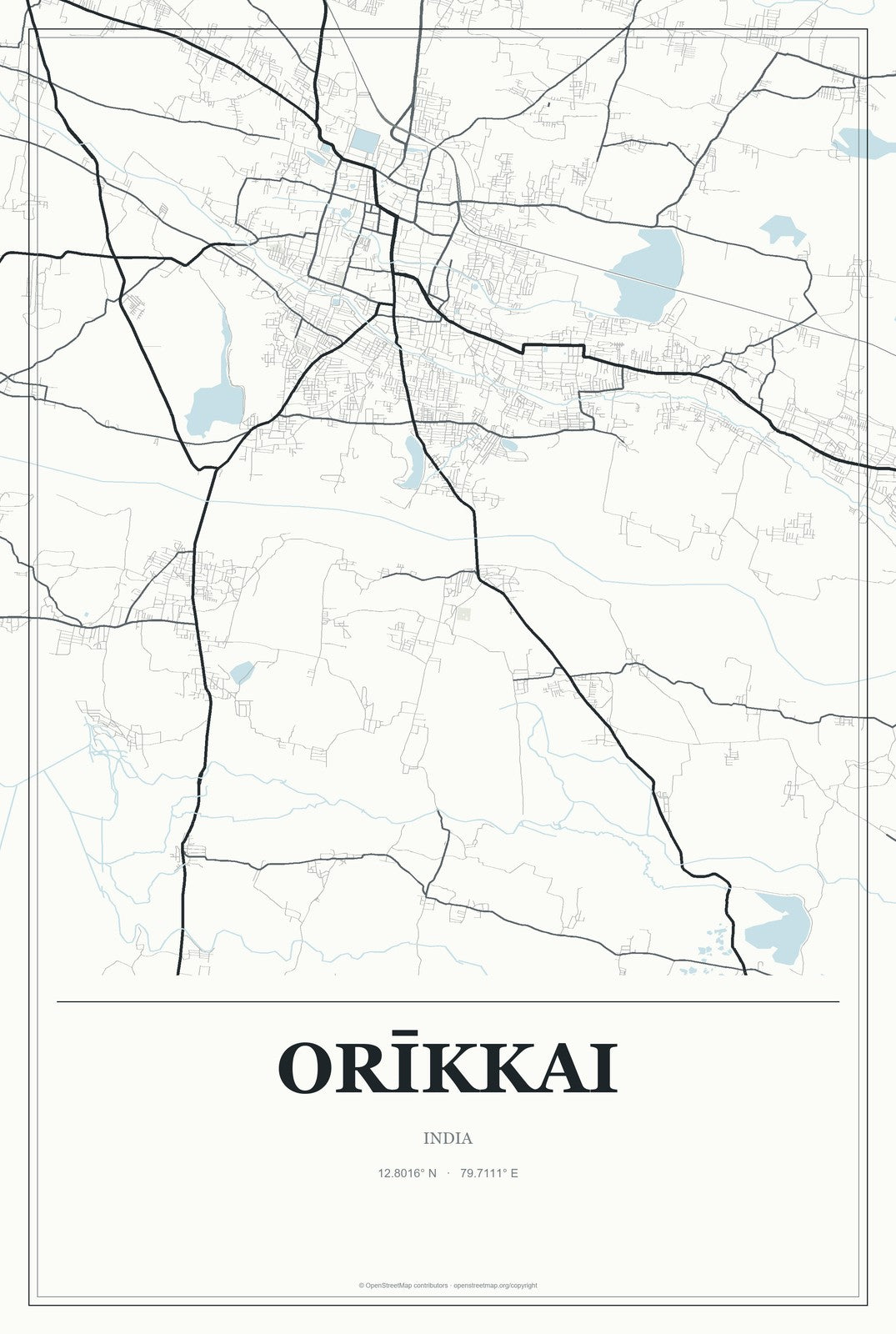 Orīkkai, India City Map Aluminum Sign in Gallery Air style