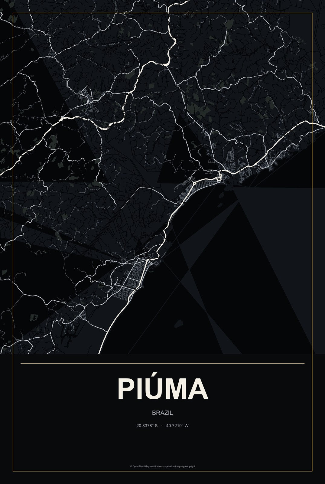 Piúma, Brazil City Map Aluminum Sign in Metropolitan Noir style