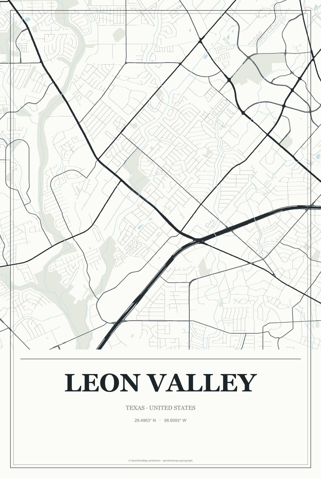 Leon Valley, Texas City Map Aluminum Sign in Gallery Air style