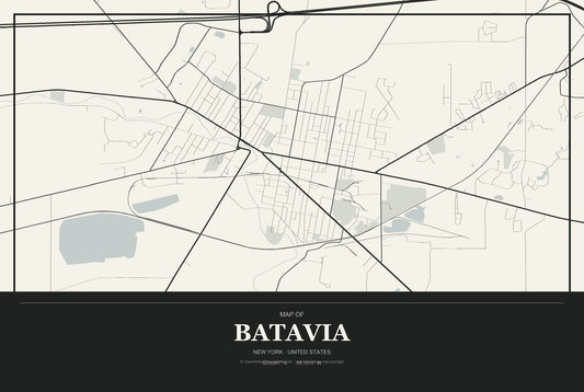 Batavia, New York City Map Aluminum Sign in Museum Plaque style