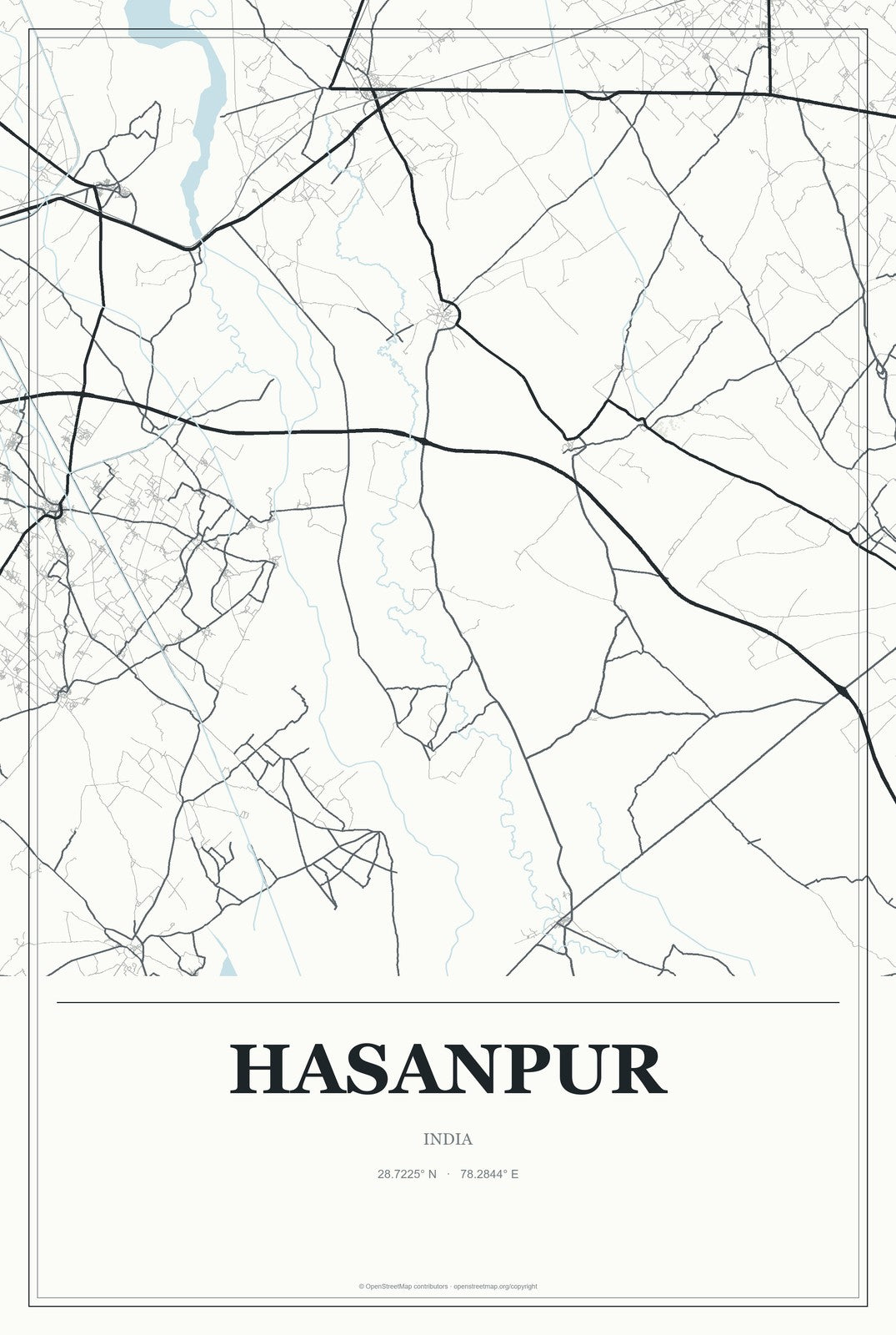 Hasanpur, Uttar Pradesh, India City Map Aluminum Sign in Gallery Air style