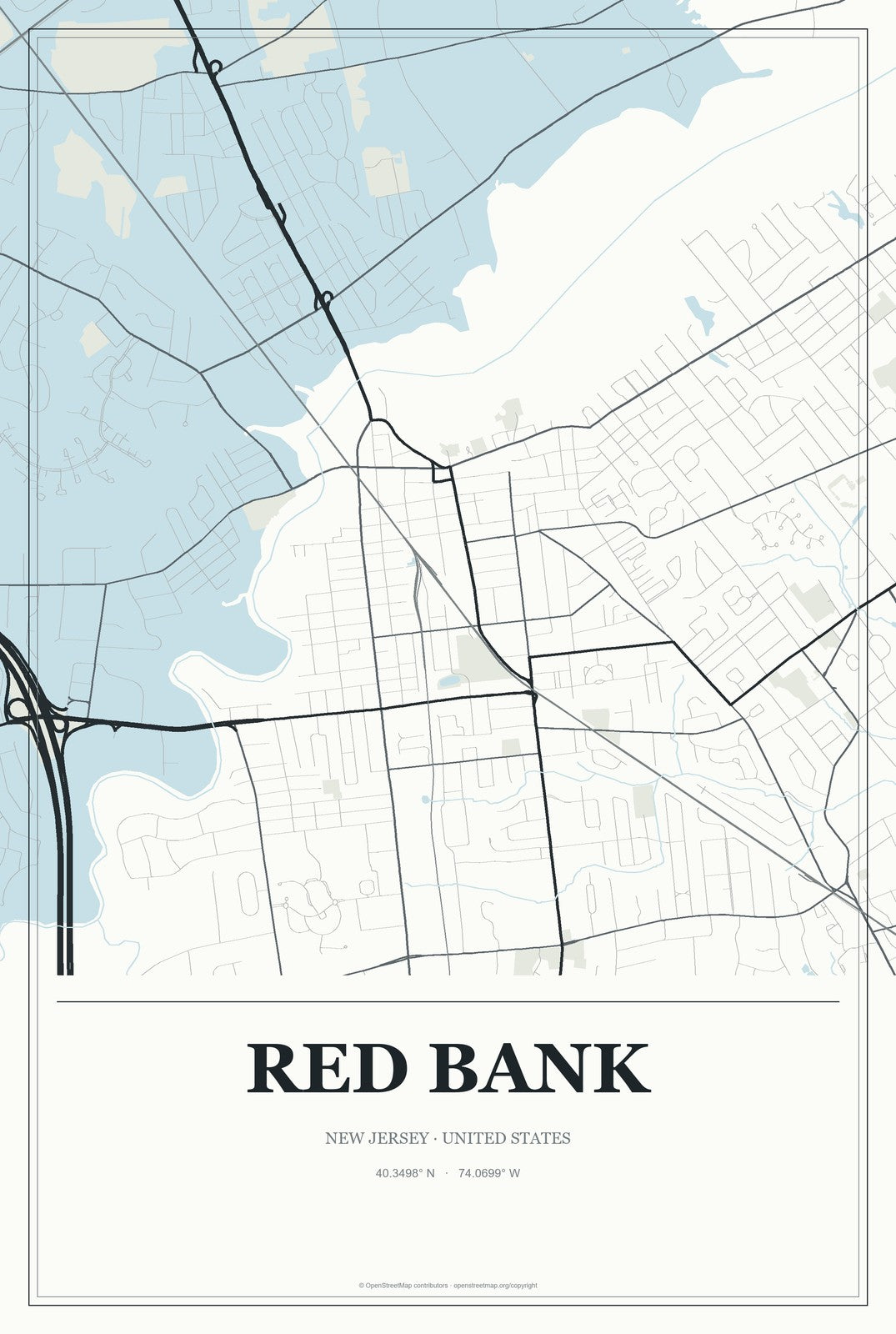 Red Bank, New Jersey City Map Aluminum Sign in Gallery Air style