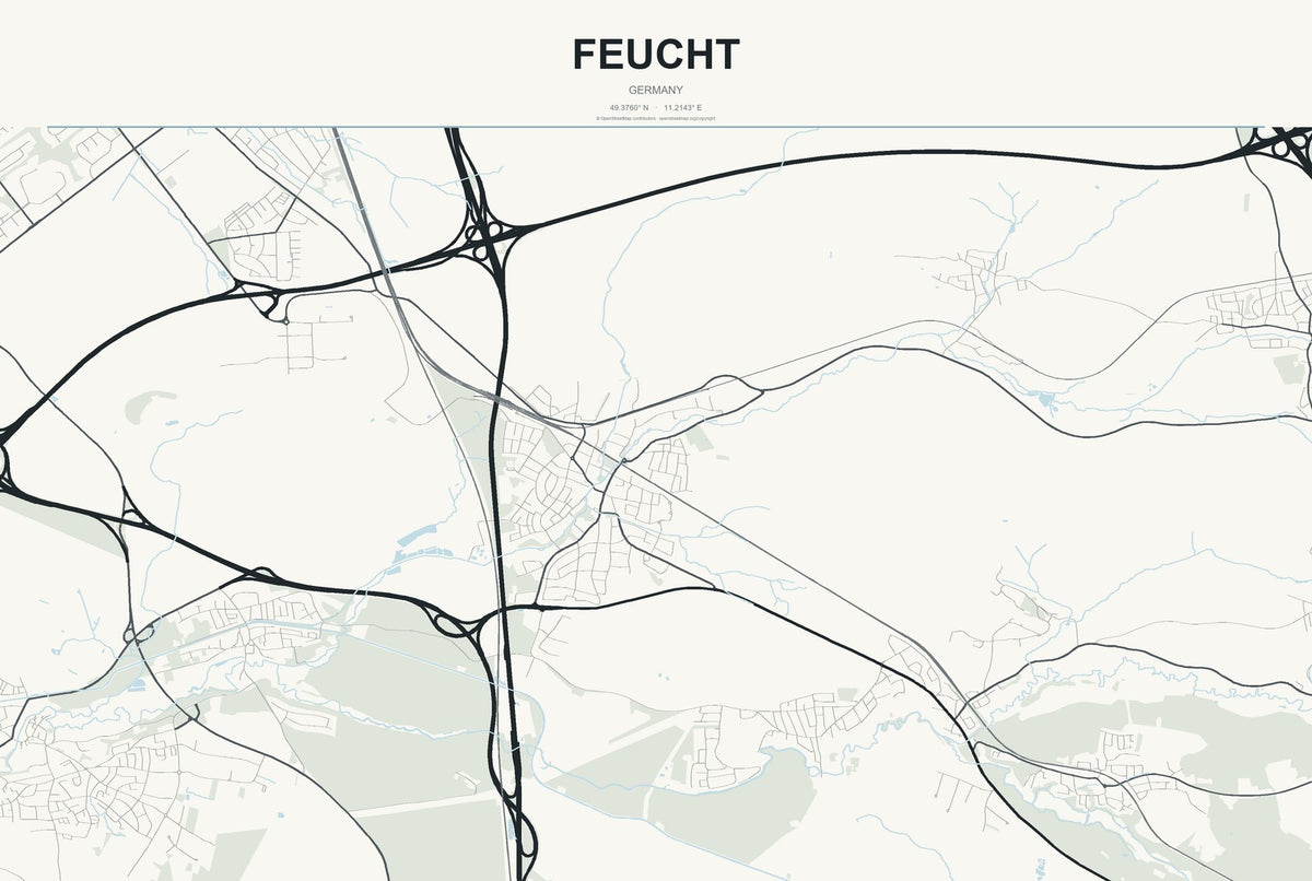 Feucht, Germany City Map Aluminum Sign in Headline Atlas style