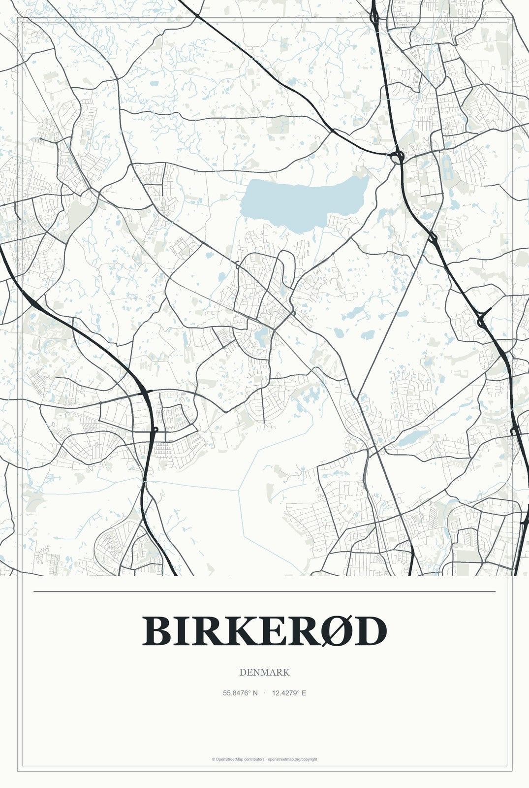 Birkerød, Denmark City Map Aluminum Sign in Gallery Air style