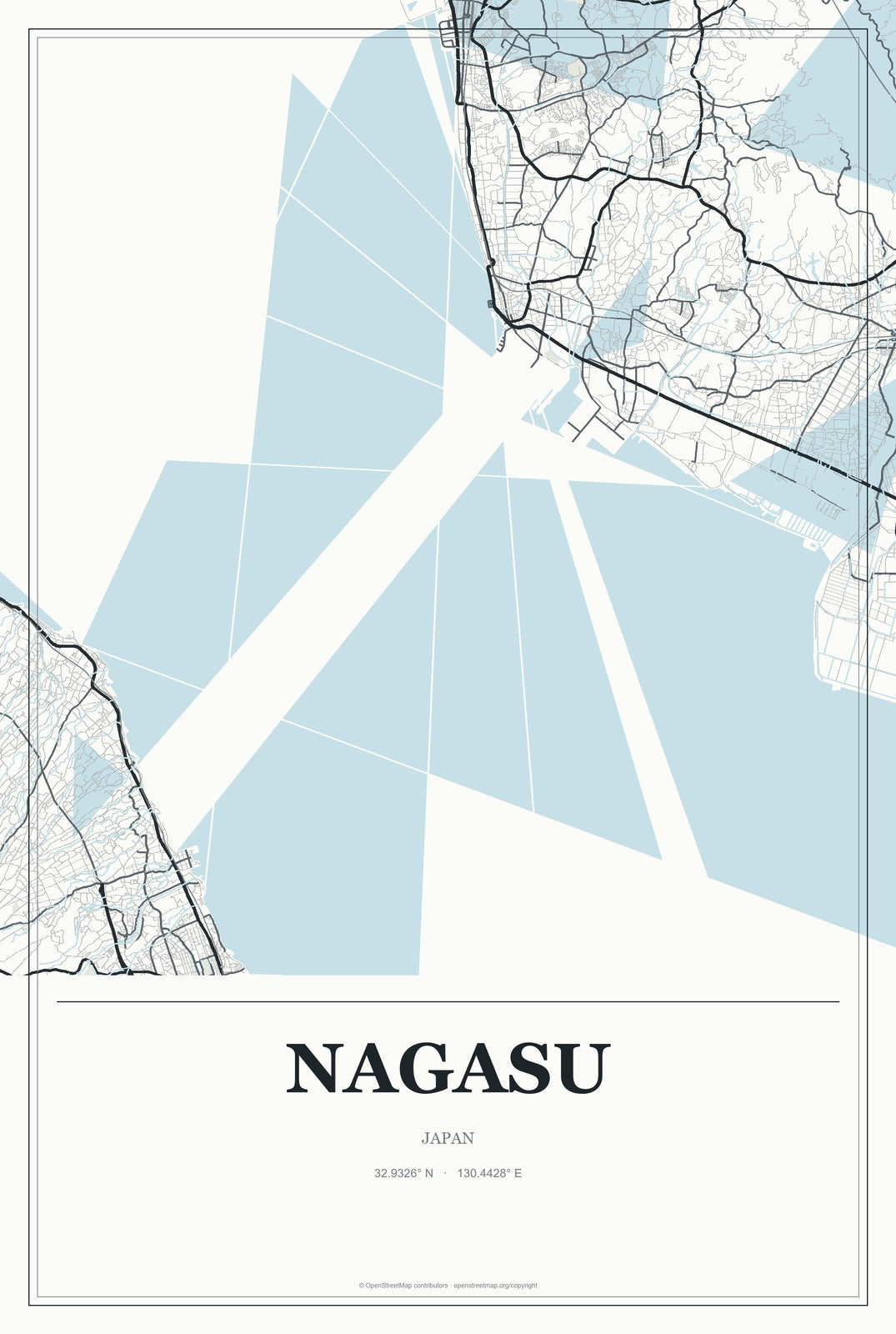 Nagasu, Japan City Map Aluminum Sign in Gallery Air style