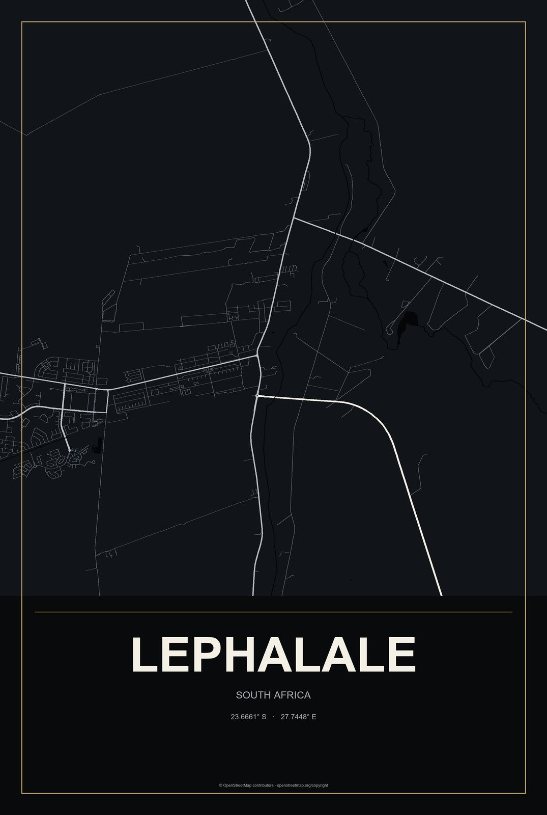 Lephalale, South Africa City Map Aluminum Sign in Metropolitan Noir style