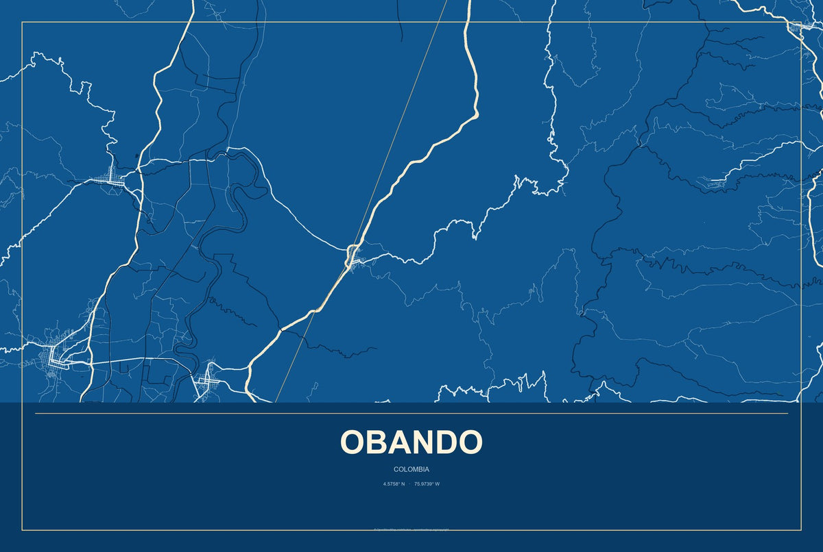 Obando, Colombia City Map Aluminum Sign in Harbor Cobalt style