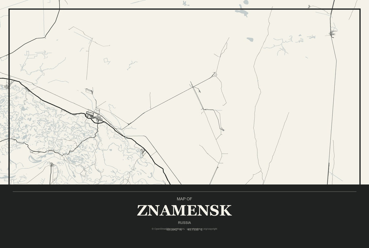 Znamensk, Russia City Map Aluminum Sign in Museum Plaque style
